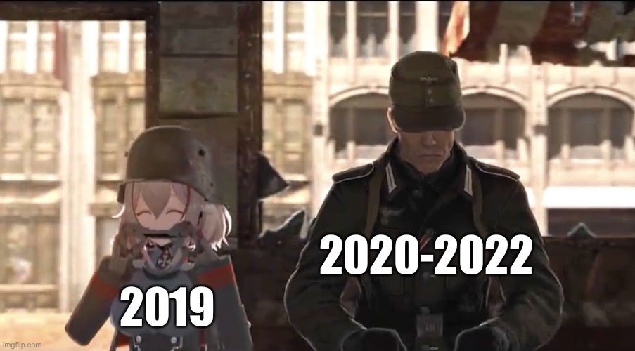 Take me back to 2019 | 2020-2022; 2019 | image tagged in roon and hans,2019,2020,2021,2022 | made w/ Imgflip meme maker