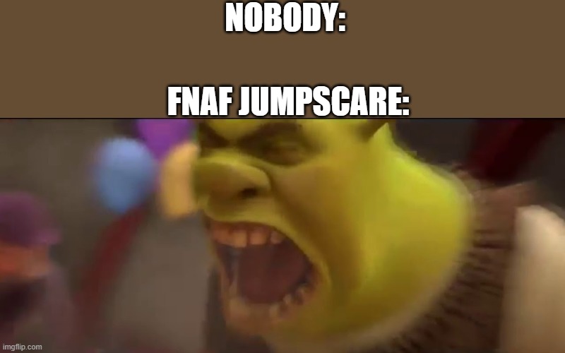 AAAAAAAAAAAAAAAAAAAAAAAAAA | NOBODY:; FNAF JUMPSCARE: | image tagged in shrek screaming | made w/ Imgflip meme maker