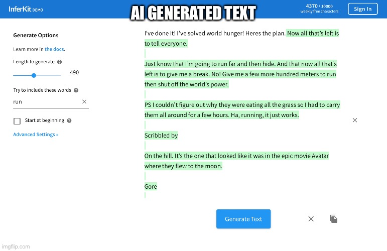 AI GENERATED TEXT | made w/ Imgflip meme maker