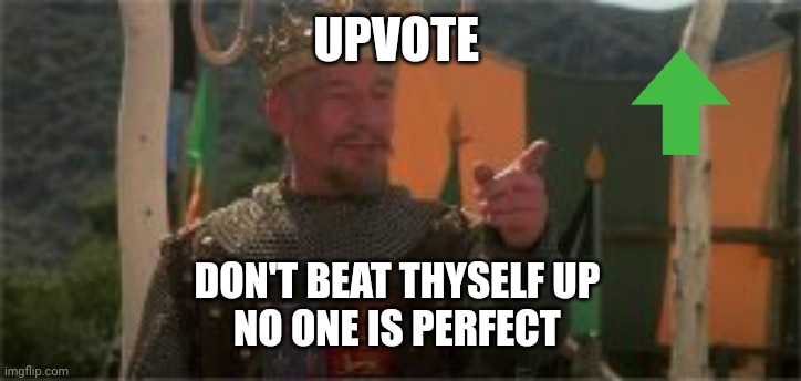 UPVOTE DON'T BEAT THYSELF UP 
NO ONE IS PERFECT | made w/ Imgflip meme maker