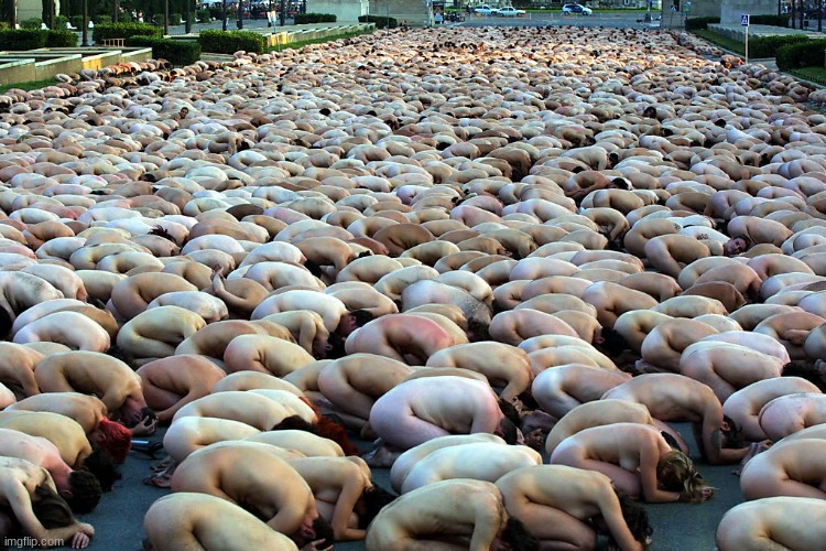 mass bowing nudist | image tagged in mass bowing nudist | made w/ Imgflip meme maker