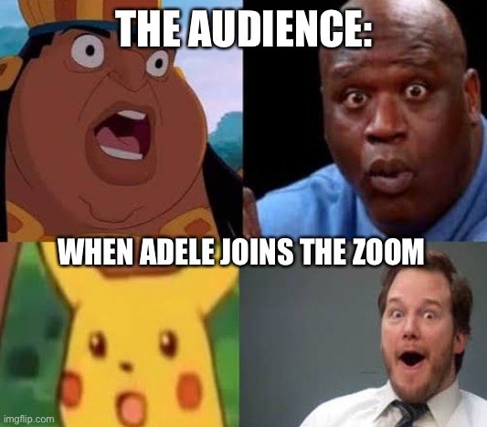 Audience shocked |  THE AUDIENCE:; WHEN ADELE JOINS THE ZOOM | image tagged in survivor,shock | made w/ Imgflip meme maker