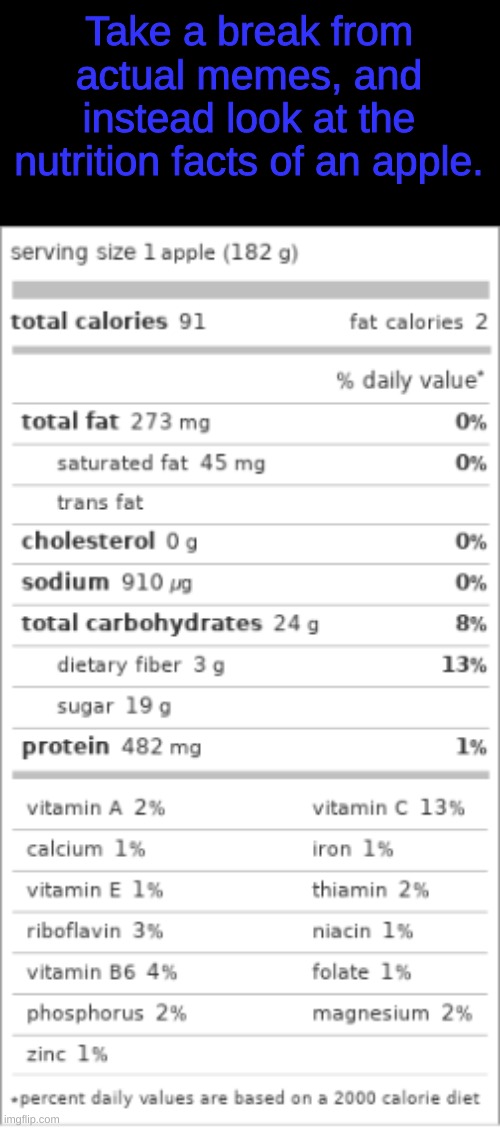 apple | Take a break from actual memes, and instead look at the nutrition facts of an apple. | made w/ Imgflip meme maker