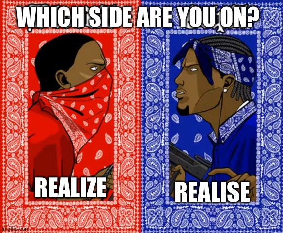 which side are you on | WHICH SIDE ARE YOU ON? REALIZE; REALISE | image tagged in which side are you on | made w/ Imgflip meme maker