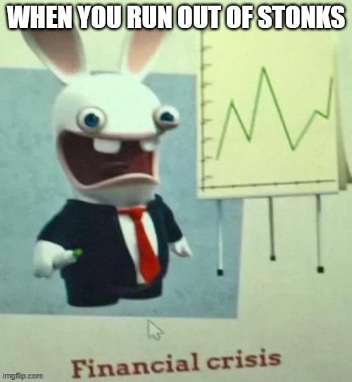 Financial crisis | WHEN YOU RUN OUT OF STONKS | image tagged in financial crisis,rabbids | made w/ Imgflip meme maker