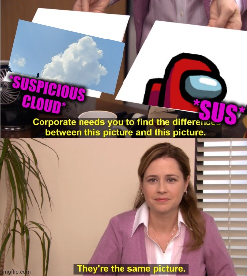 -Crewmate. | *SUSPICIOUS CLOUD*; *SUS* | image tagged in memes,they're the same picture,sus,clouds,suspicious cat,totally looks like | made w/ Imgflip meme maker