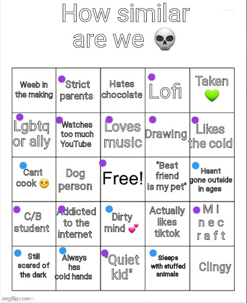 Bingo! (Btw blue means sometimes/kinda) | image tagged in star's bingo | made w/ Imgflip meme maker