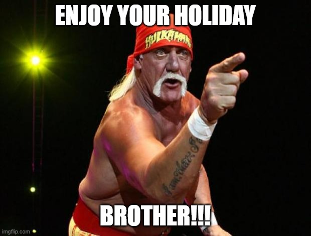 hulk wants you to have a nice holiday | ENJOY YOUR HOLIDAY; BROTHER!!! | image tagged in hulk hogan | made w/ Imgflip meme maker