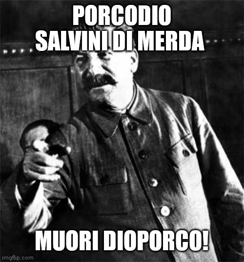 Stalin | PORCODIO SALVINI DI MERDA MUORI DIOPORCO! | image tagged in stalin | made w/ Imgflip meme maker