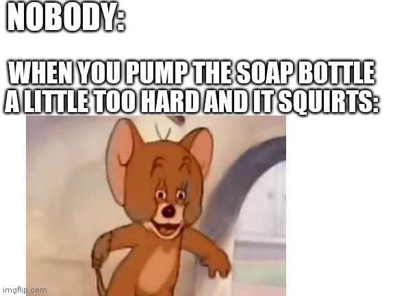 Ooh | NOBODY:; WHEN YOU PUMP THE SOAP BOTTLE A LITTLE TOO HARD AND IT SQUIRTS: | image tagged in idk | made w/ Imgflip meme maker