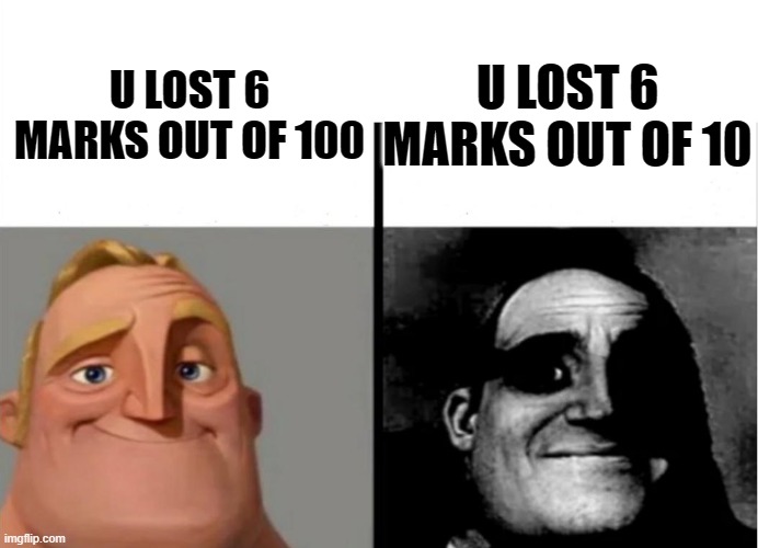 Teacher's Copy | U LOST 6 MARKS OUT OF 10; U LOST 6 MARKS OUT OF 100 | image tagged in teacher's copy | made w/ Imgflip meme maker