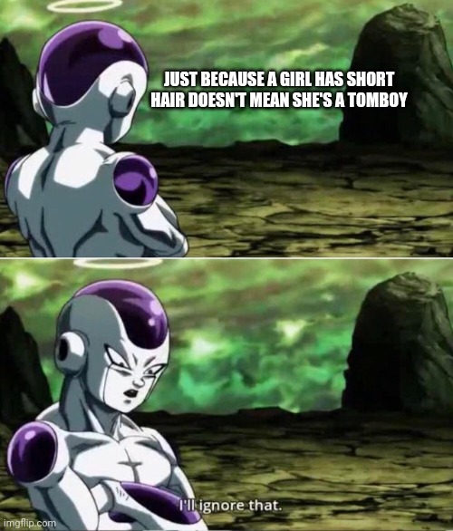 Ill ignore that | JUST BECAUSE A GIRL HAS SHORT HAIR DOESN'T MEAN SHE'S A TOMBOY | image tagged in ill ignore that | made w/ Imgflip meme maker