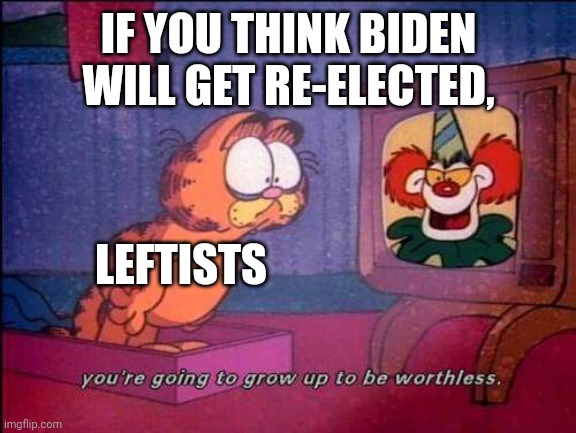 Garfield and binky the clown | IF YOU THINK BIDEN WILL GET RE-ELECTED, LEFTISTS | image tagged in garfield and binky the clown | made w/ Imgflip meme maker