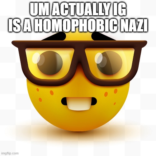 Nerd emoji | UM ACTUALLY IG IS A HOMOPHOBIC NAZI | image tagged in nerd emoji | made w/ Imgflip meme maker