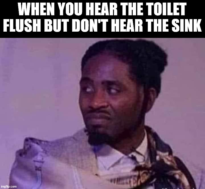 WHEN YOU HEAR THE TOILET FLUSH BUT DON'T HEAR THE SINK | image tagged in gross | made w/ Imgflip meme maker