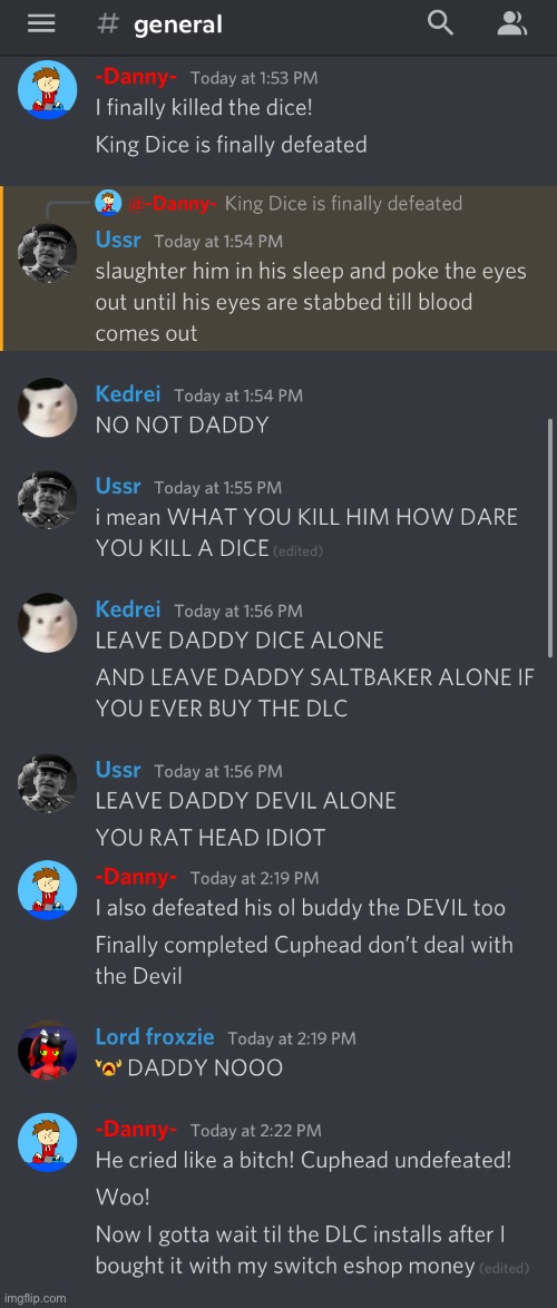 *wheeze* I told my victory in my discord and they start to cry over a dice, and the devil | made w/ Imgflip meme maker