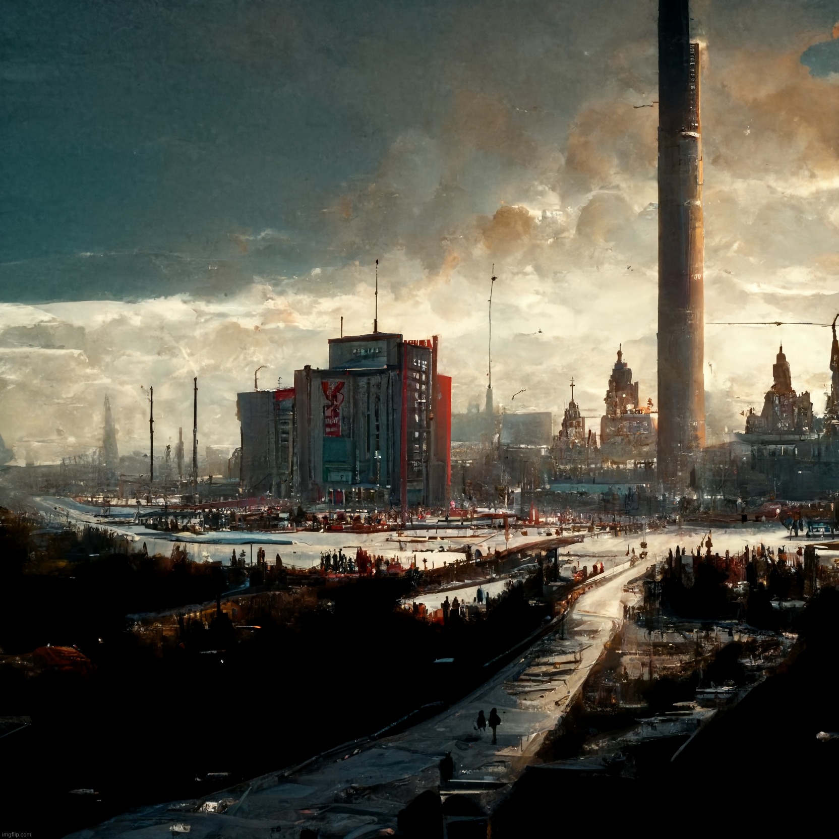 midjourney ai, prompt: post-soviet city 4k super realistic (mod note: that's a good image) | made w/ Imgflip meme maker