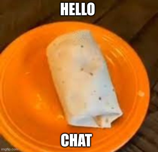I'm back | HELLO; CHAT | image tagged in jimmyhere burrito | made w/ Imgflip meme maker