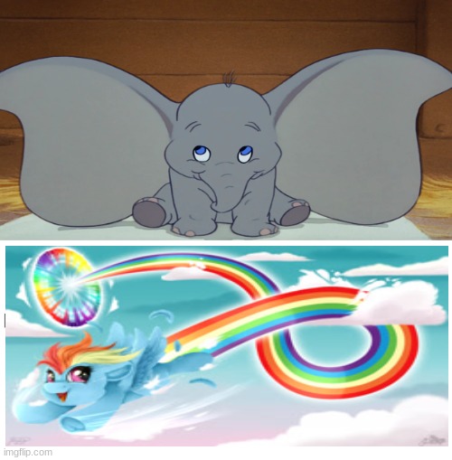Dumbo & Rainbow Dash | image tagged in rainbow dash,dumbo,cute,adorable,mlp fim,disney | made w/ Imgflip meme maker