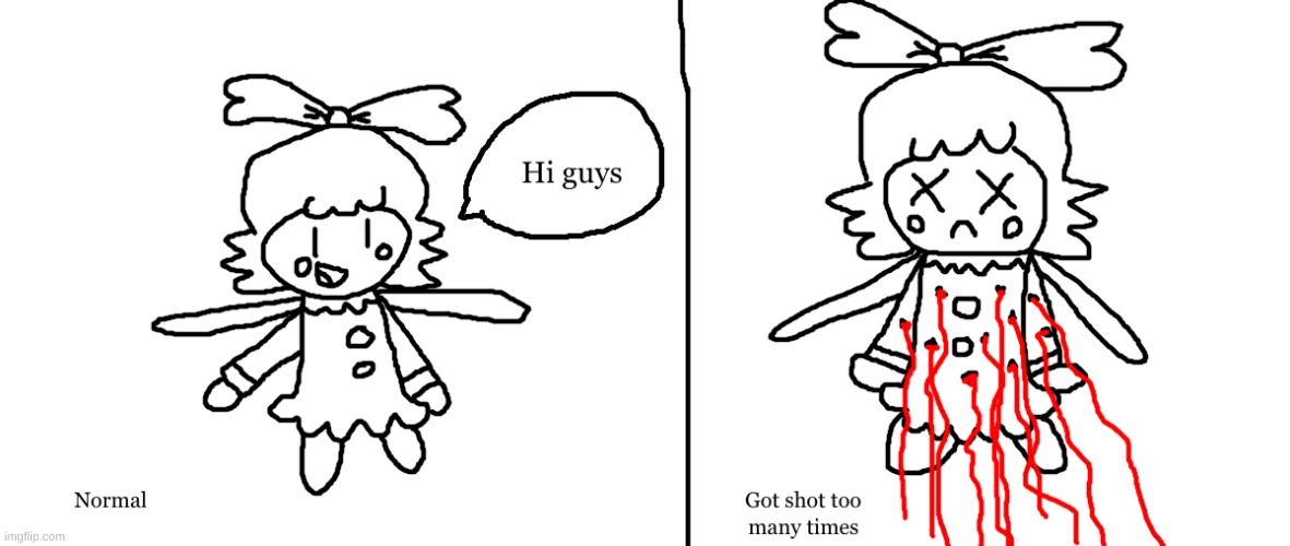 Ribbon has bullet holes (webcomic) | image tagged in ribbon,blood,funny,kirby,cute,death | made w/ Imgflip meme maker