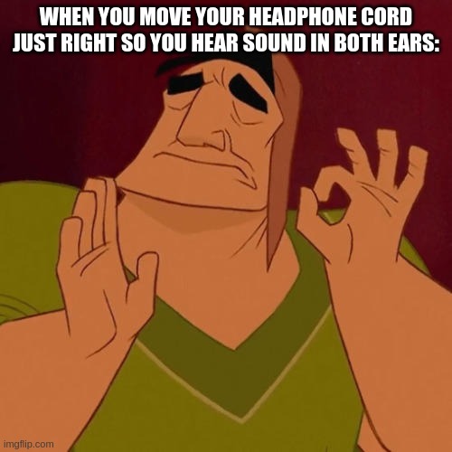i actually have this problem with mine. I SHALL USE THEM UNTIL THERE IS NO SOUND! | WHEN YOU MOVE YOUR HEADPHONE CORD JUST RIGHT SO YOU HEAR SOUND IN BOTH EARS: | image tagged in when x just right | made w/ Imgflip meme maker