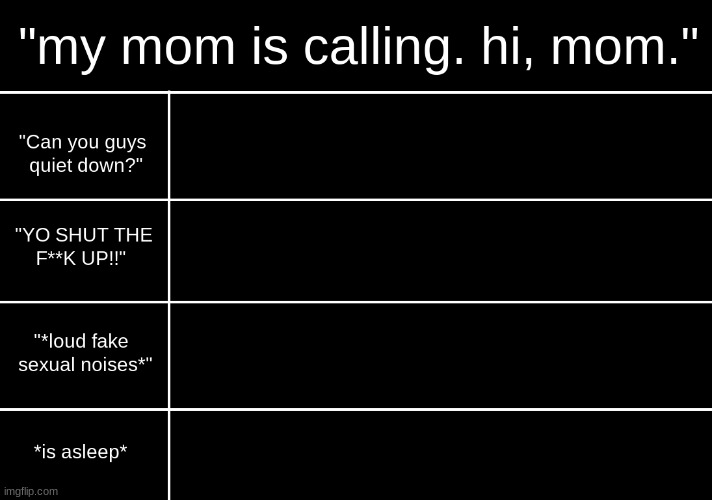 When your mom is calling | image tagged in when your mom is calling | made w/ Imgflip meme maker