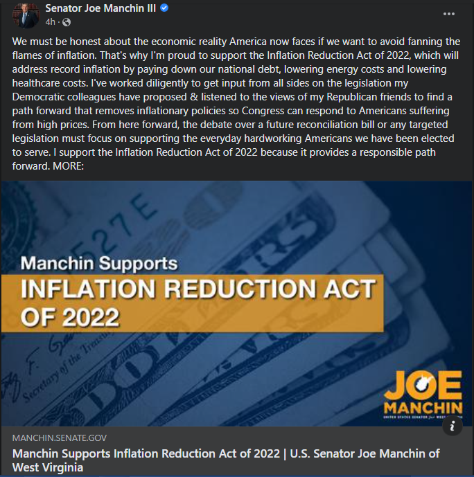 Senator Joe Manchin Inflation Reduction Act Blank Meme Template