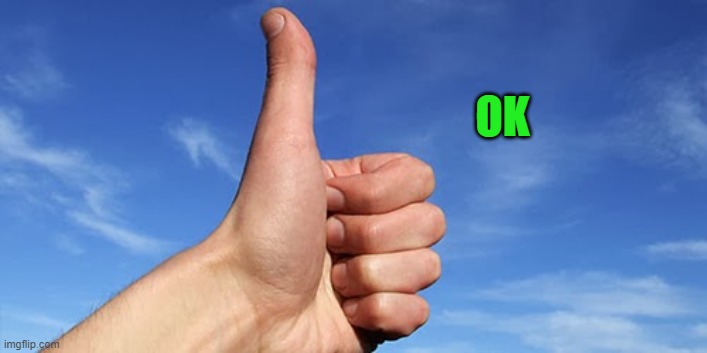 thumbs up | OK | image tagged in thumbs up | made w/ Imgflip meme maker