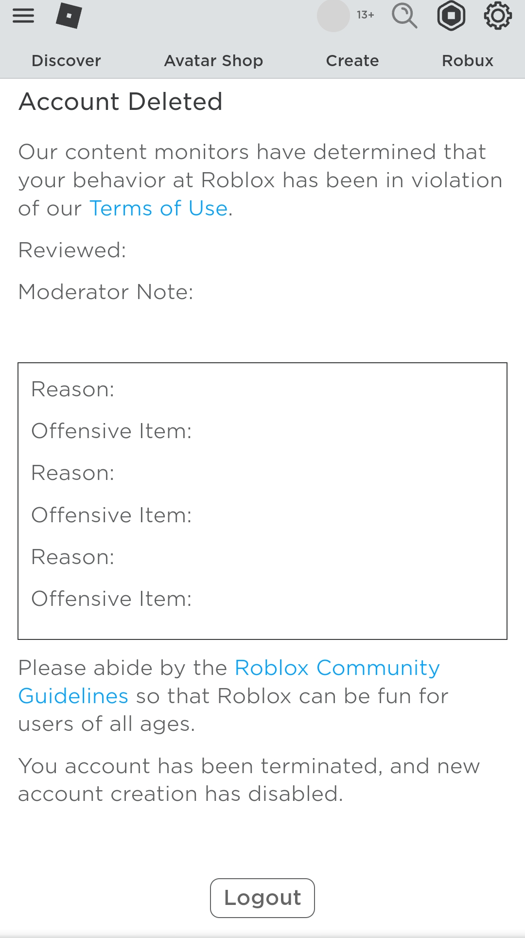 Poison banned from roblox Blank Meme Template