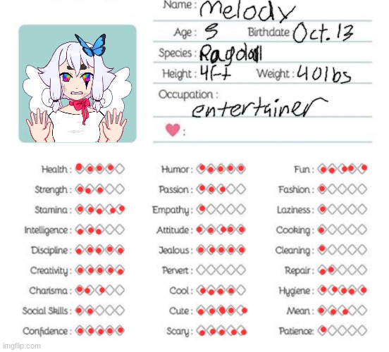 Melody | image tagged in oc info chart | made w/ Imgflip meme maker