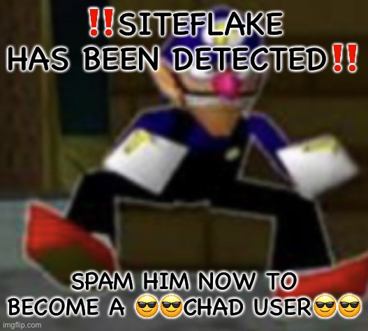 wah male | ‼️SITEFLAKE HAS BEEN DETECTED‼️; SPAM HIM NOW TO BECOME A 😎😎CHAD USER😎😎 | image tagged in wah male | made w/ Imgflip meme maker