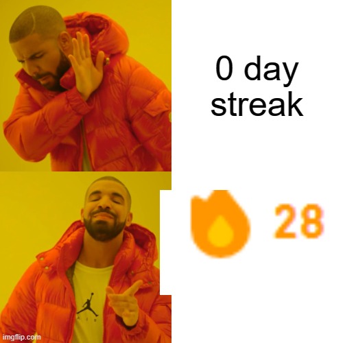 duolingo | 0 day streak | image tagged in memes,drake hotline bling | made w/ Imgflip meme maker