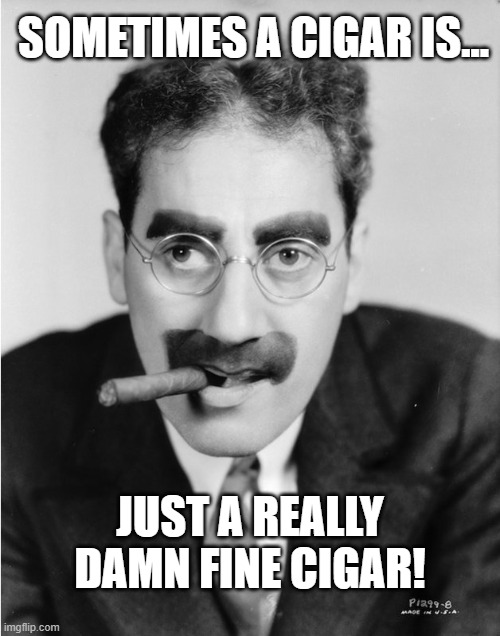 A Cigar, Sometimes... | SOMETIMES A CIGAR IS... JUST A REALLY DAMN FINE CIGAR! | image tagged in groucho,memes,so true memes,humor,funny,funny memes | made w/ Imgflip meme maker