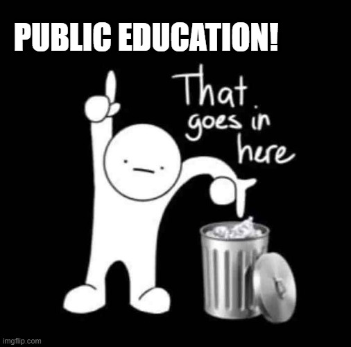 Taking Out The Trash 2 | PUBLIC EDUCATION! | image tagged in that goes in here,education,homeschool,memes,so true memes,politics | made w/ Imgflip meme maker