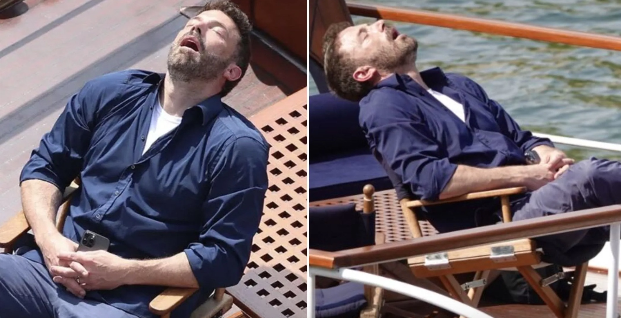 Ben Affleck sleeping on a boat Blank Meme Template