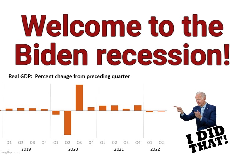 A recession by any other name... | Welcome to the
Biden recession! | image tagged in memes,recession,joe biden,democrats,inflation,i did that | made w/ Imgflip meme maker