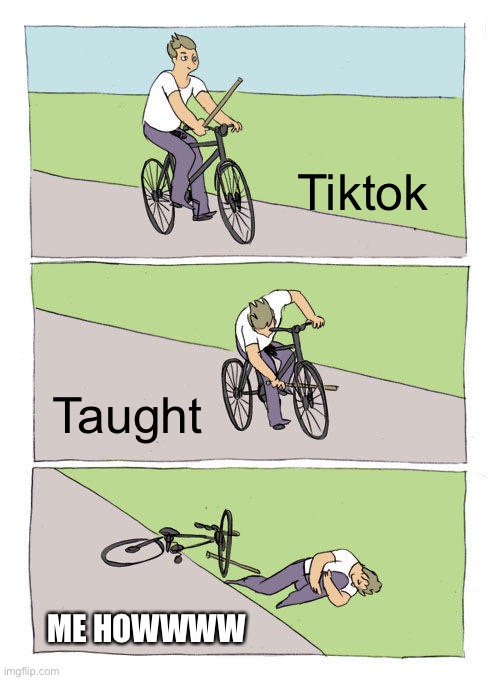 Tiktokkers Be Like | Tiktok; Taught; ME HOWWWW | image tagged in memes,bike fall | made w/ Imgflip meme maker