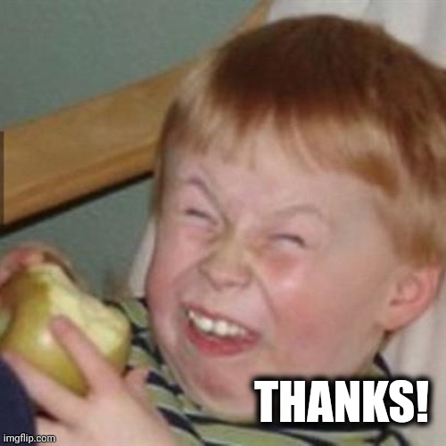 laughing kid | THANKS! | image tagged in laughing kid | made w/ Imgflip meme maker