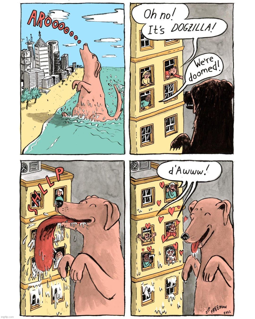 Dogzilla | image tagged in comics,dogs,cute,wholesome | made w/ Imgflip meme maker