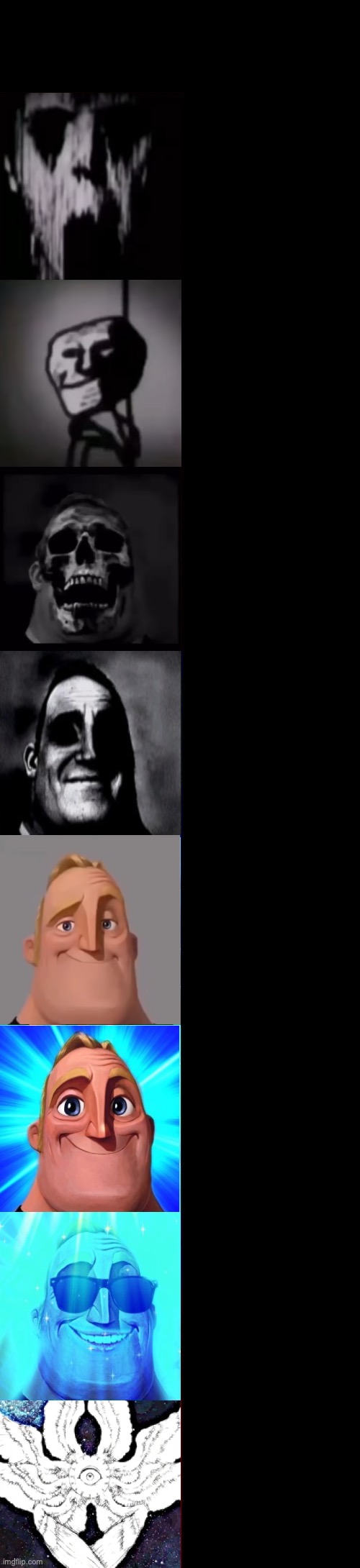 Mr incredible becoming uncanny to canny 8 panel Blank Meme Template