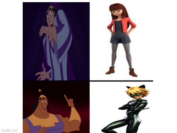 Lila Rossi sucks | image tagged in blank white template,kronk,miraculous ladybug,chat noir | made w/ Imgflip meme maker