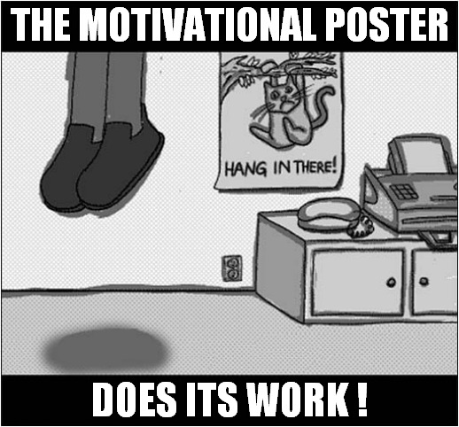 Hang In There ! | THE MOTIVATIONAL POSTER; DOES ITS WORK ! | image tagged in hang in there,poster,dark humour | made w/ Imgflip meme maker