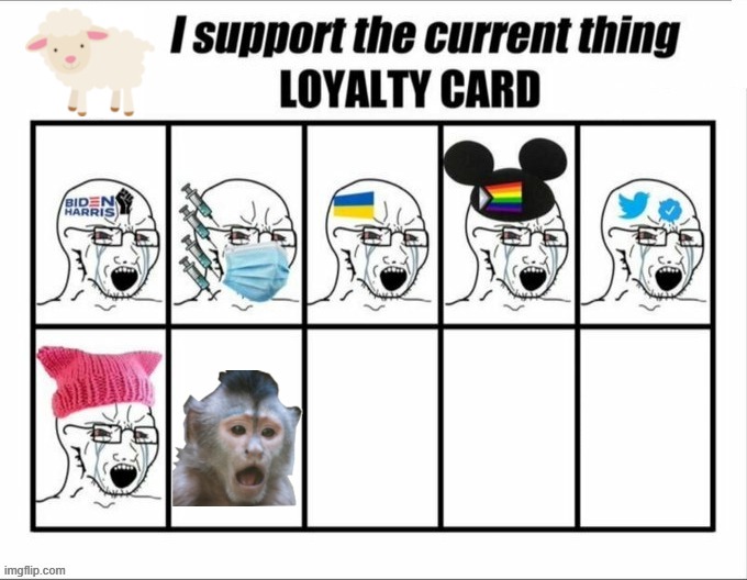 LiberaL Loyalty Card (updated) | image tagged in liberal logic,sheep,democrats,ukraine,vaccines,mind control | made w/ Imgflip meme maker