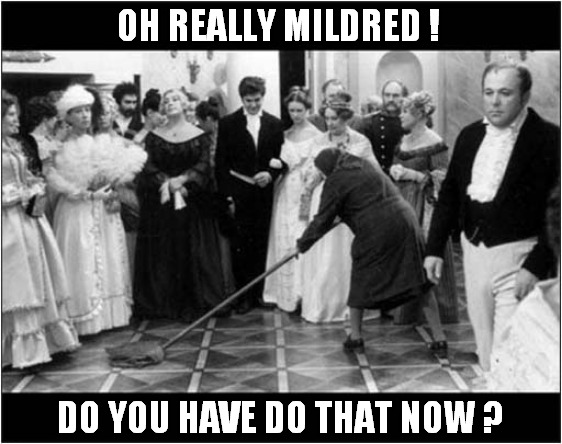 She Could Not Care Less ! |  OH REALLY MILDRED ! DO YOU HAVE DO THAT NOW ? | image tagged in fun,vintage,ball,cleaning | made w/ Imgflip meme maker