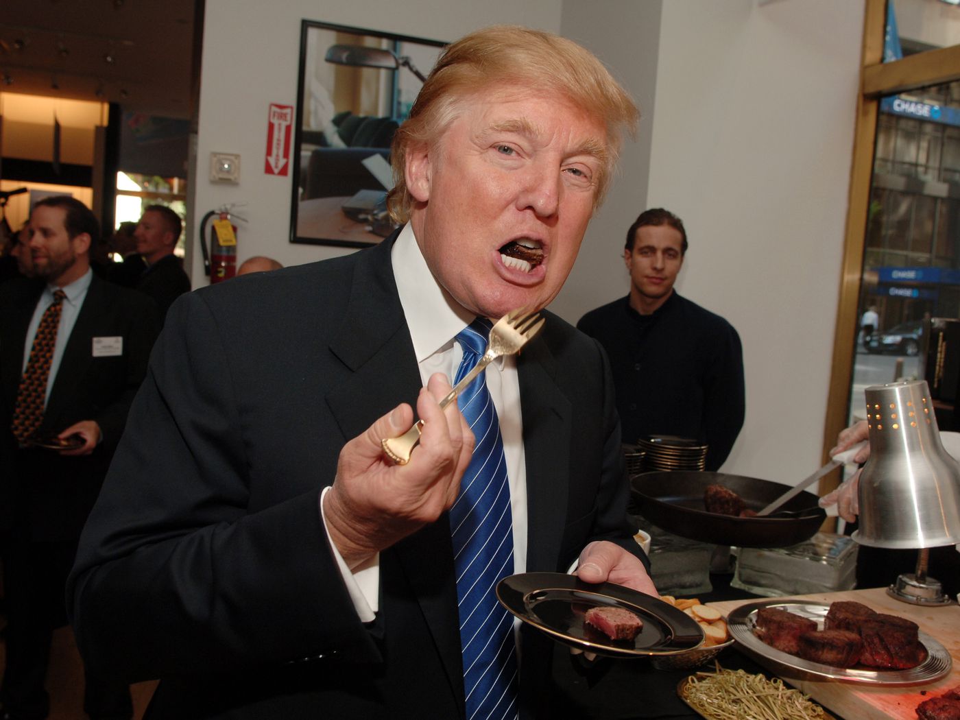 Trump eats steak with ketchup Blank Meme Template