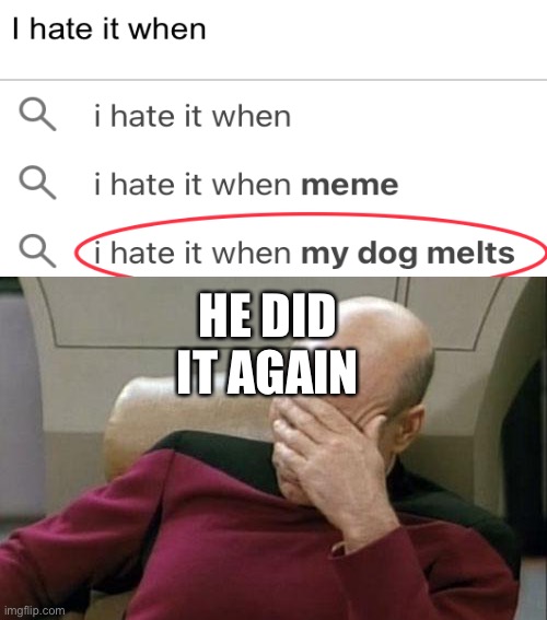 Oh no not again |  HE DID IT AGAIN | image tagged in memes,captain picard facepalm | made w/ Imgflip meme maker
