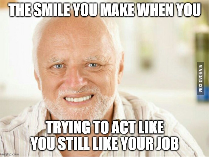 when you don't like your job no more | THE SMILE YOU MAKE WHEN YOU; TRYING TO ACT LIKE YOU STILL LIKE YOUR JOB | image tagged in fake smile | made w/ Imgflip meme maker