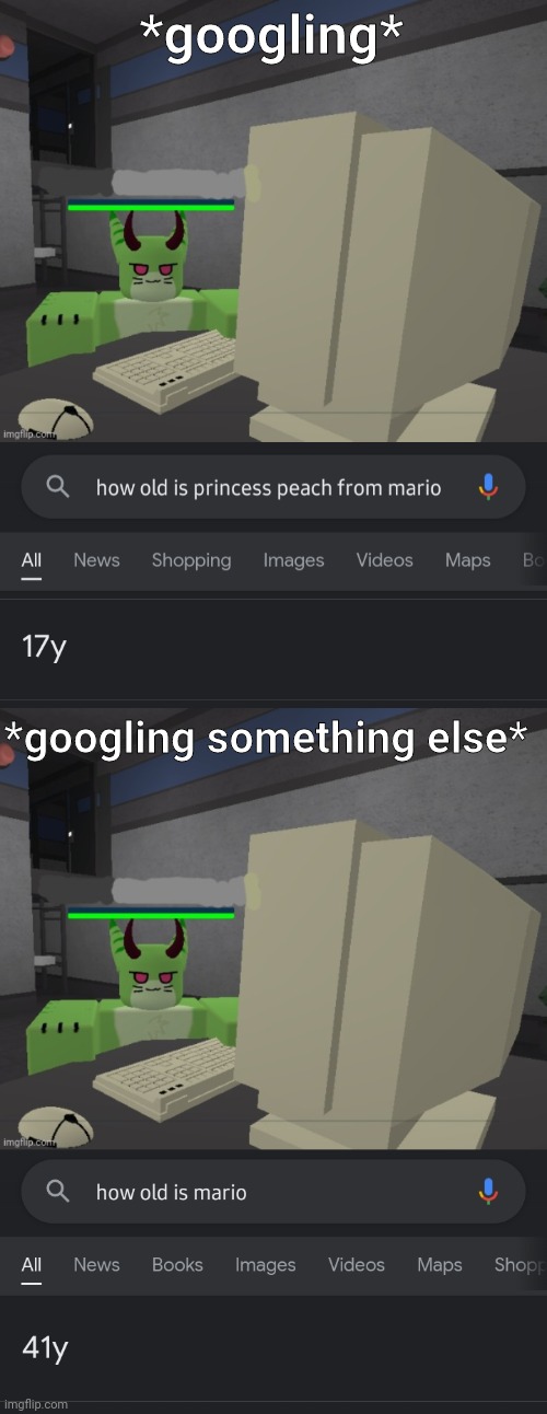 AYO???!!! | *googling*; *googling something else* | image tagged in watermelon shork at the compoter,mario | made w/ Imgflip meme maker