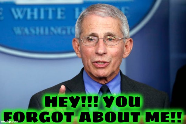 Dr. Fauci | HEY!!! YOU FORGOT ABOUT ME!! | image tagged in dr fauci | made w/ Imgflip meme maker