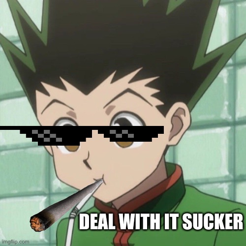deal with it | DEAL WITH IT SUCKER | image tagged in hxh,gon,hunter x hunter | made w/ Imgflip meme maker
